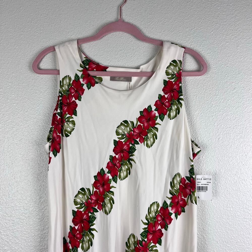 Hilo Hattie Cream Hawaiian Floral Silk Midi Dress Size L NWT - Picture 2 of 7